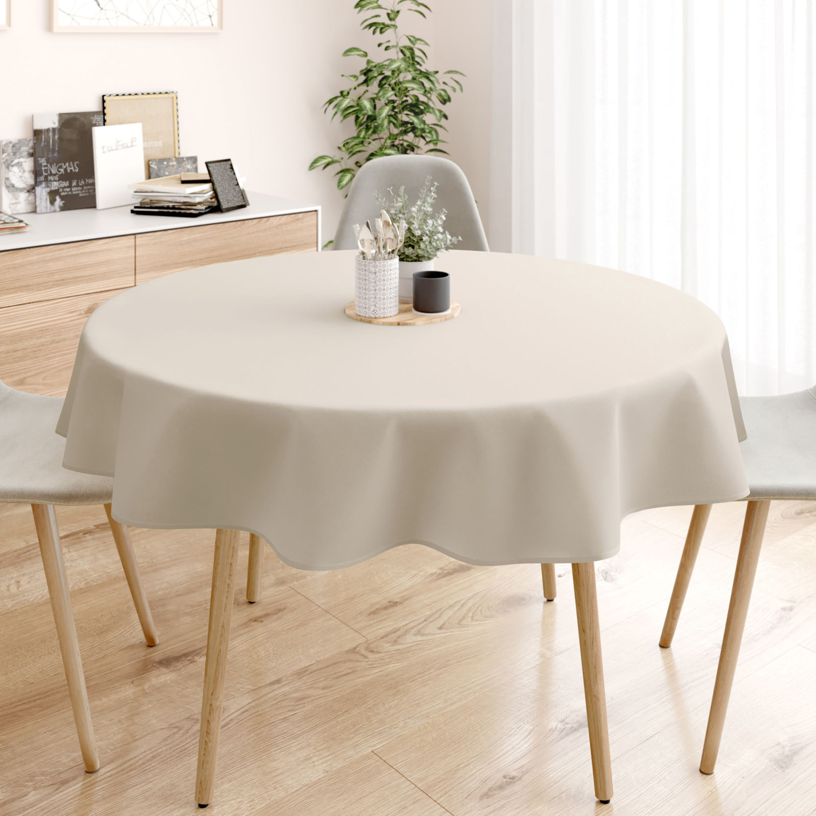 Runde Tischdecke 100% Baumwolle - latte