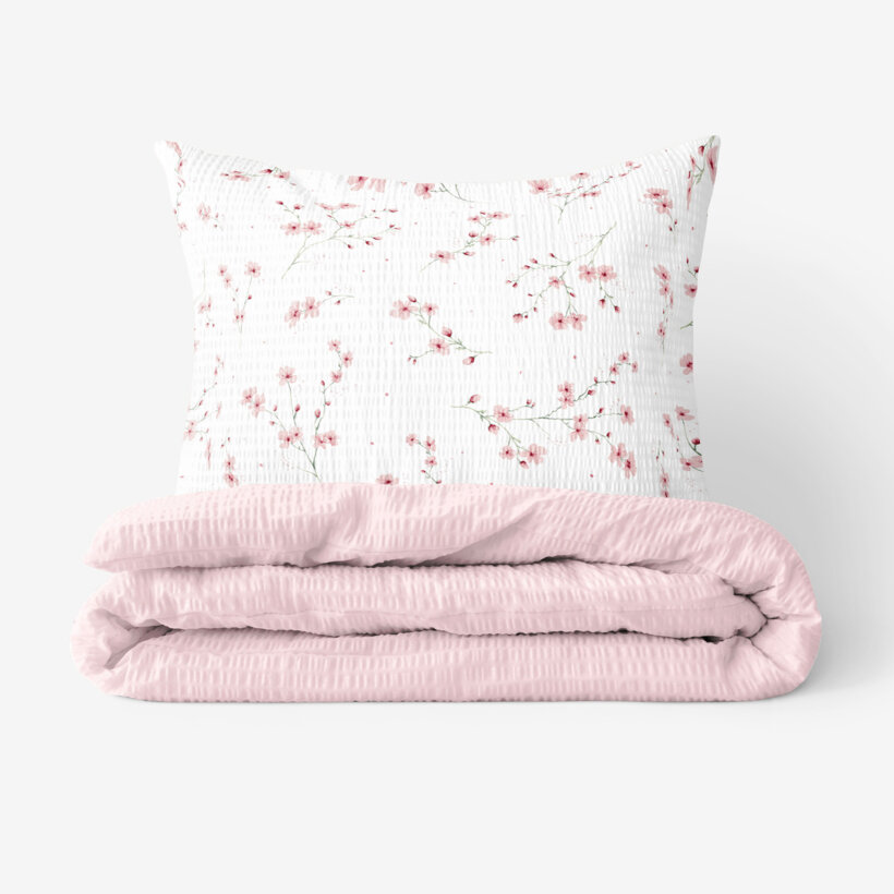Seersucker Bettwäsche Duo - Blühende Sakura-Kirschbäume mit Puderrosa
