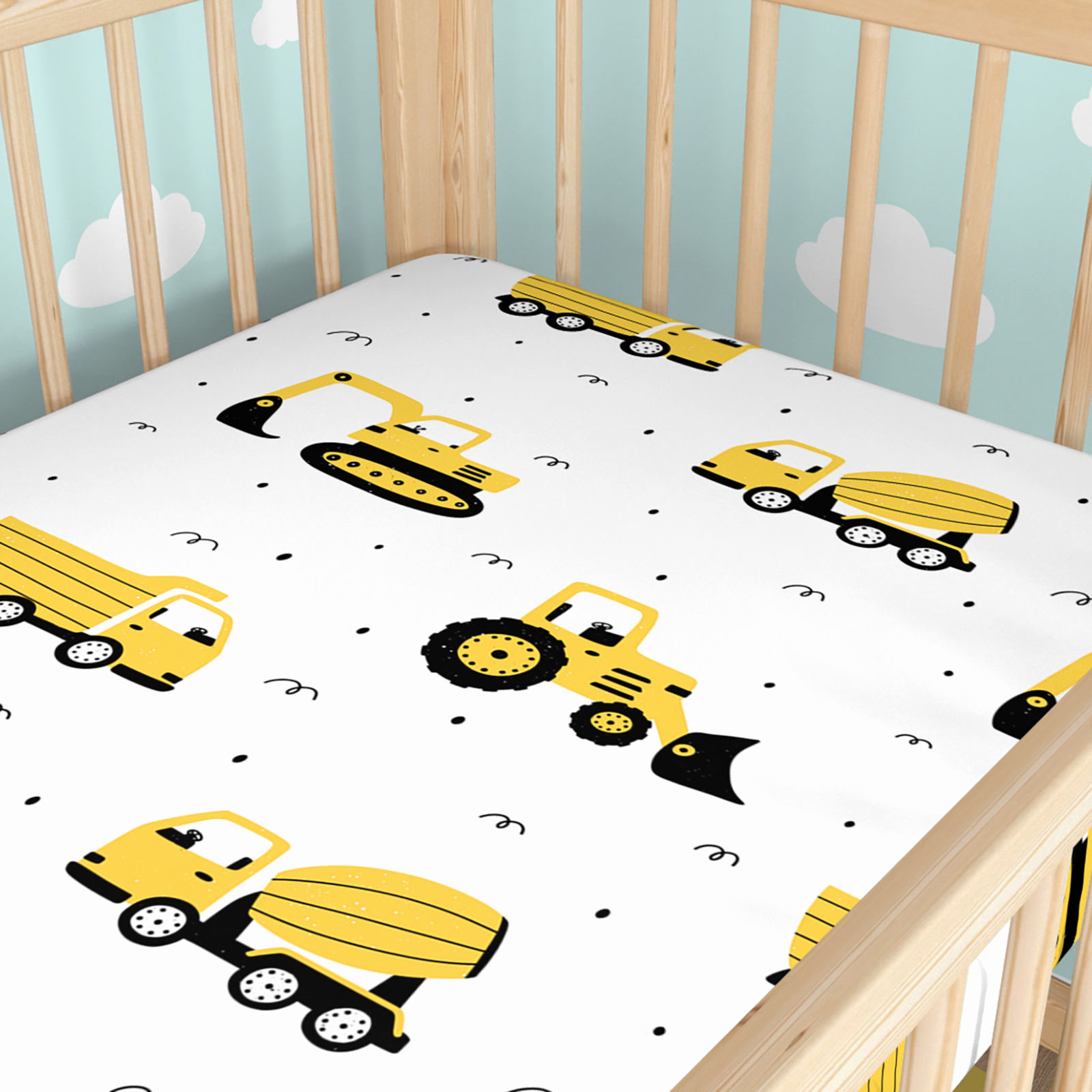 Spannbetttuch aus Baumwolle für Babybetten - Bagger und Baufahrzeuge