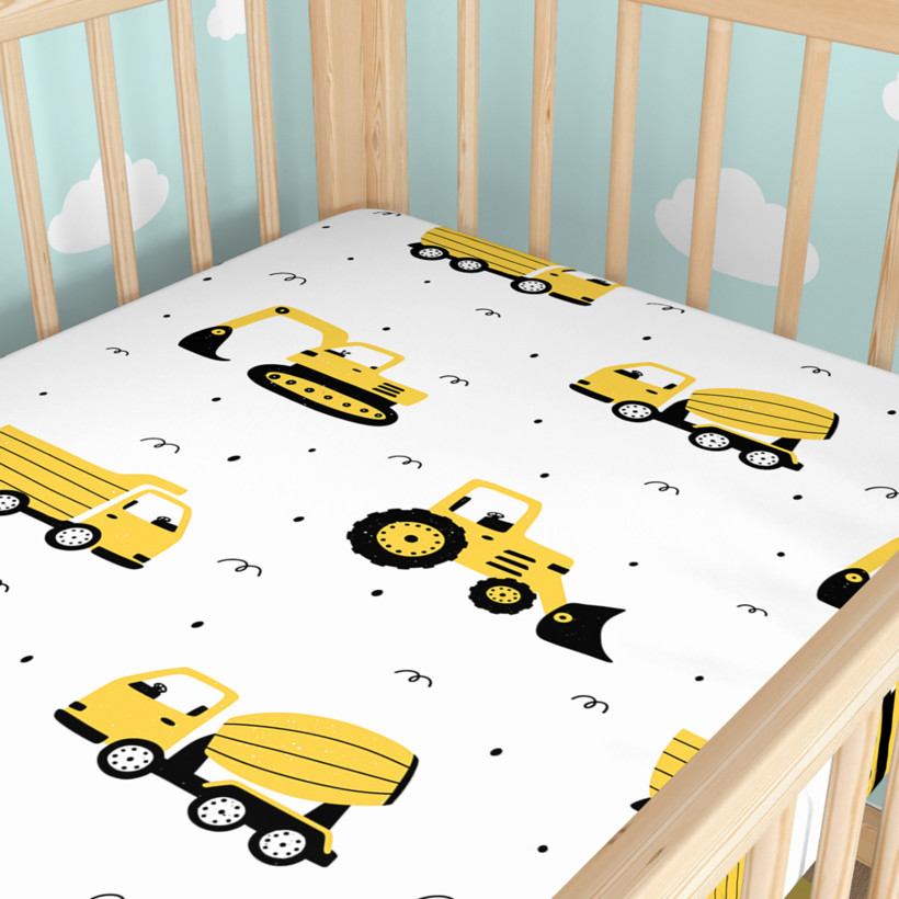 Spannbetttuch aus Baumwolle für Babybetten - Bagger und Baufahrzeuge