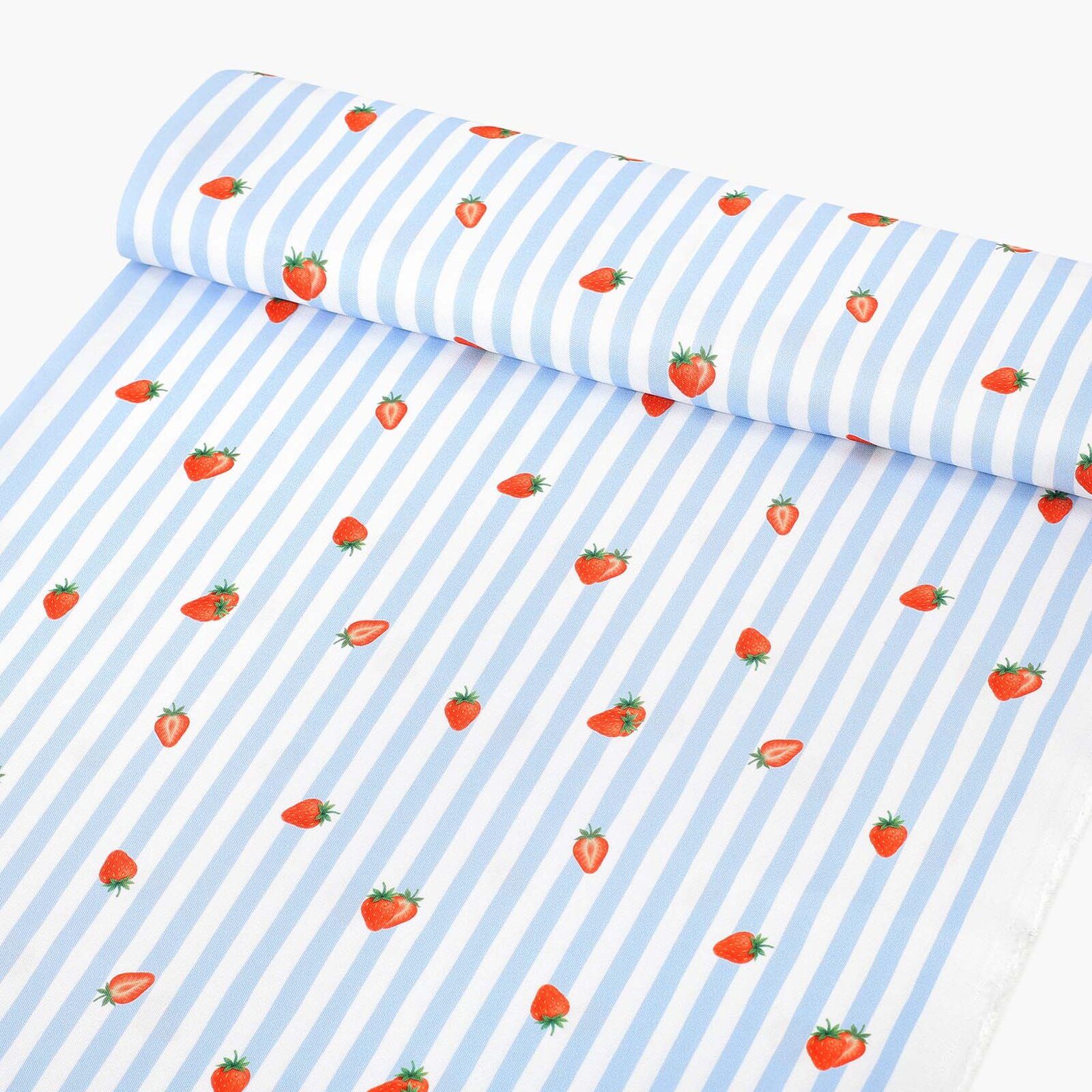 Teflonstoff für Tischdecken - blaue Streifen mit Erdbeeren