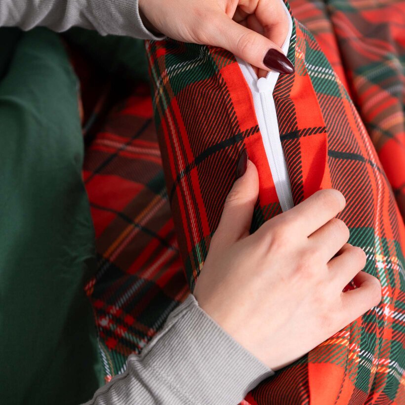 Weihnachtlich Bettwäsche aus Baumwolle Duo - rotes Karo mit Dunkelgrün