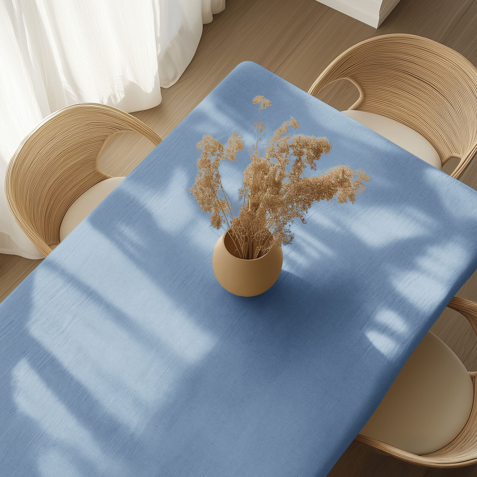 Quadratische Tischdecke aus Leinenmischung - blau