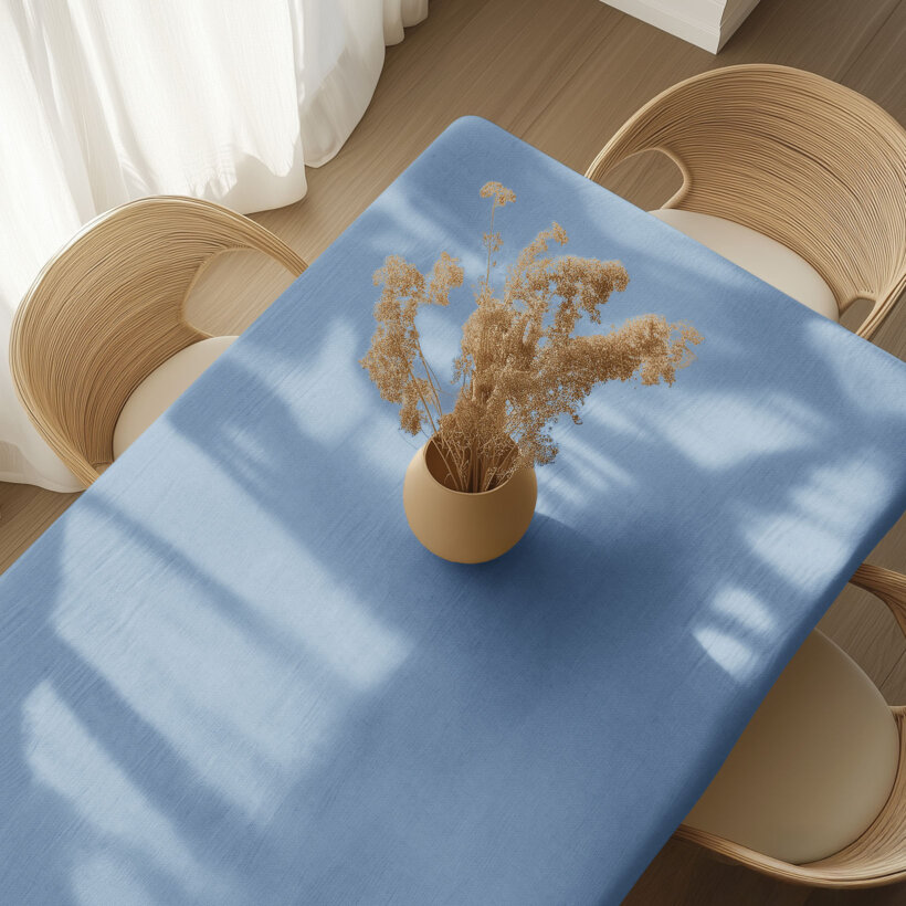Quadratische Tischdecke aus Leinenmischung - blau