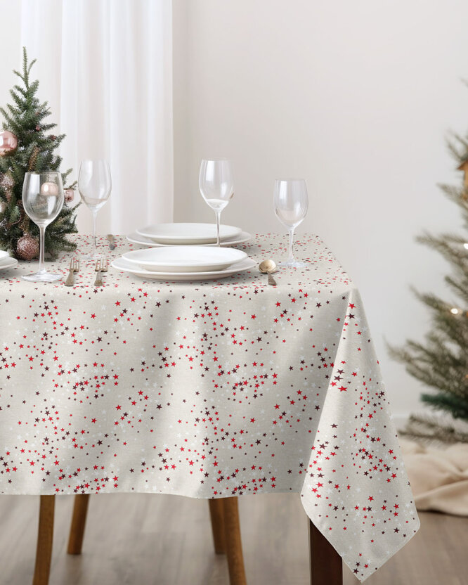 Weihnachtliche eckige Tischdecke Valencia - Sterne auf Naturfarbe