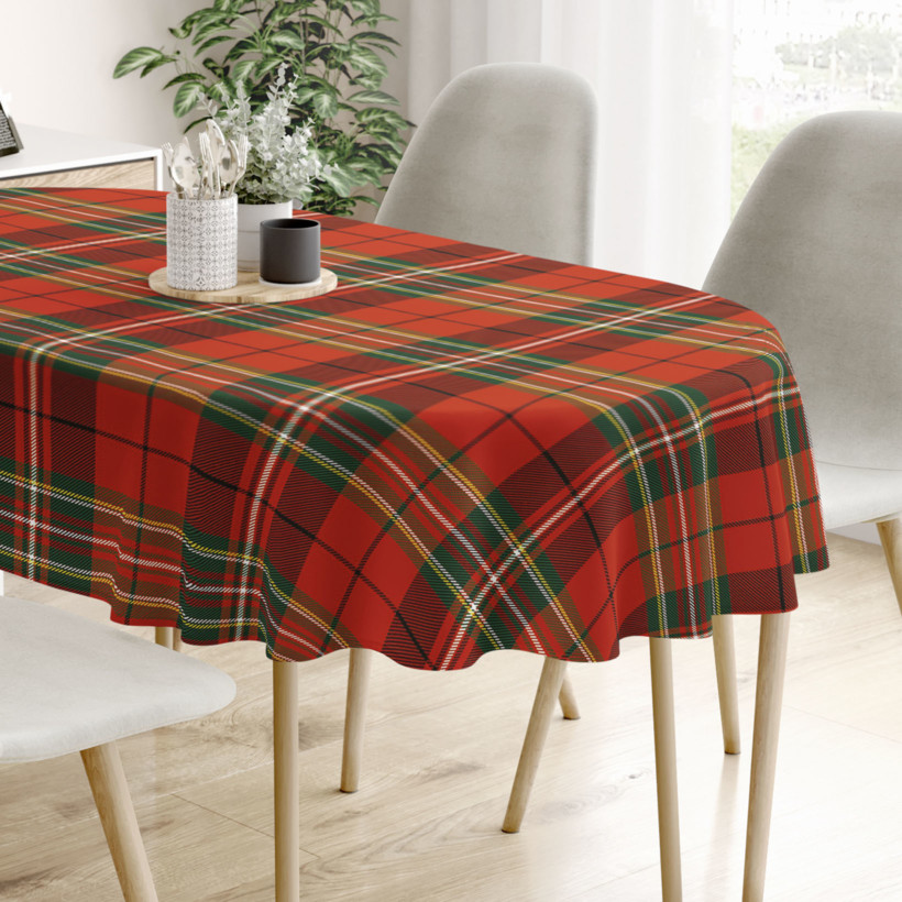 Ovale Tischdecke aus 100% Baumwolle - rotes Karo