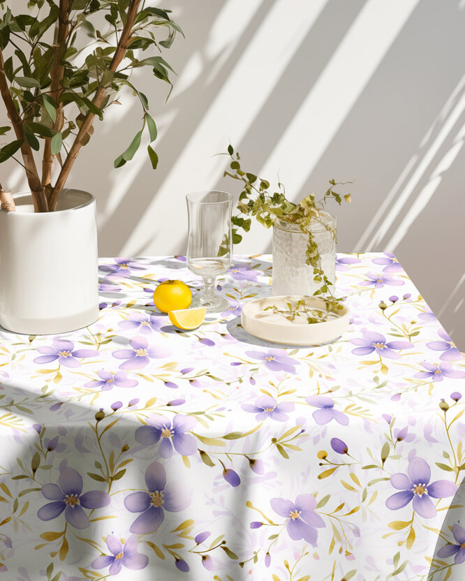 Eckige Tischdecke Teflon - Veilchenblüten
