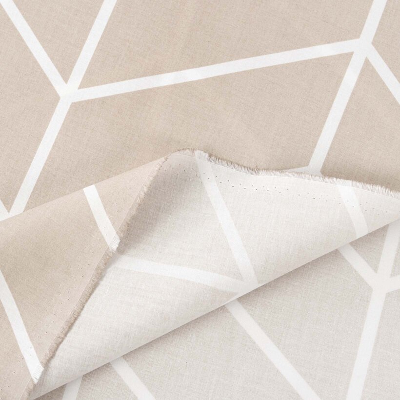 Baumwollstoff - Weißer Zickzack auf Beige