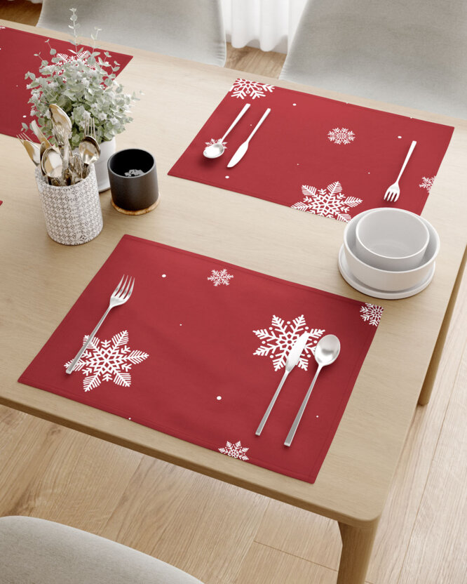Weihnachtliches Tischset 100% Baumwolle - Schneeflocken auf Rot - 2 Stück