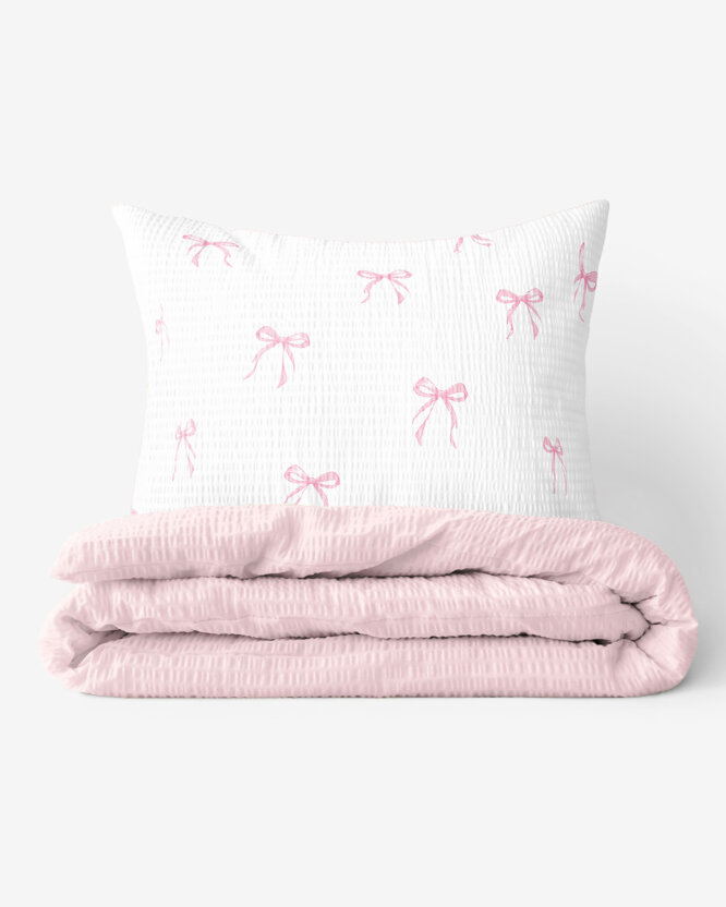 Seersucker Bettwäsche Duo - rosa Schleifen mit Puderrosa
