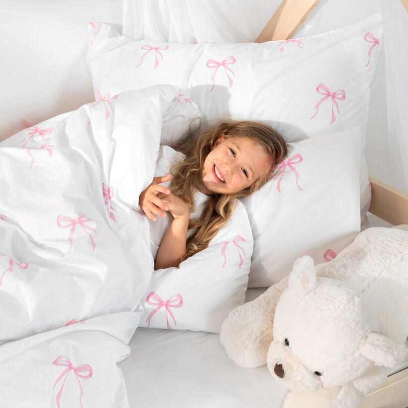 Kinder - Bettwäsche aus Baumwolle - rosa Schleifen