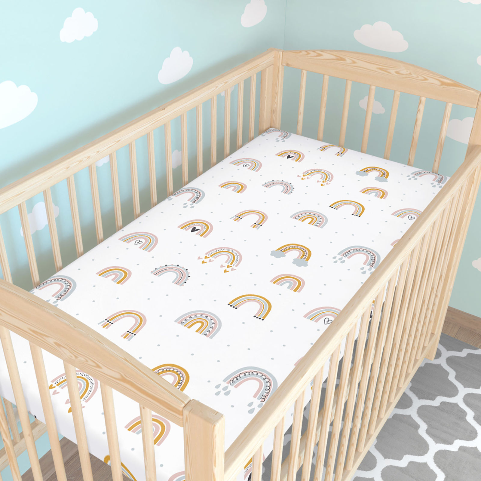 Spannbetttuch aus Baumwolle für Babybetten - gemalte Regenbögen