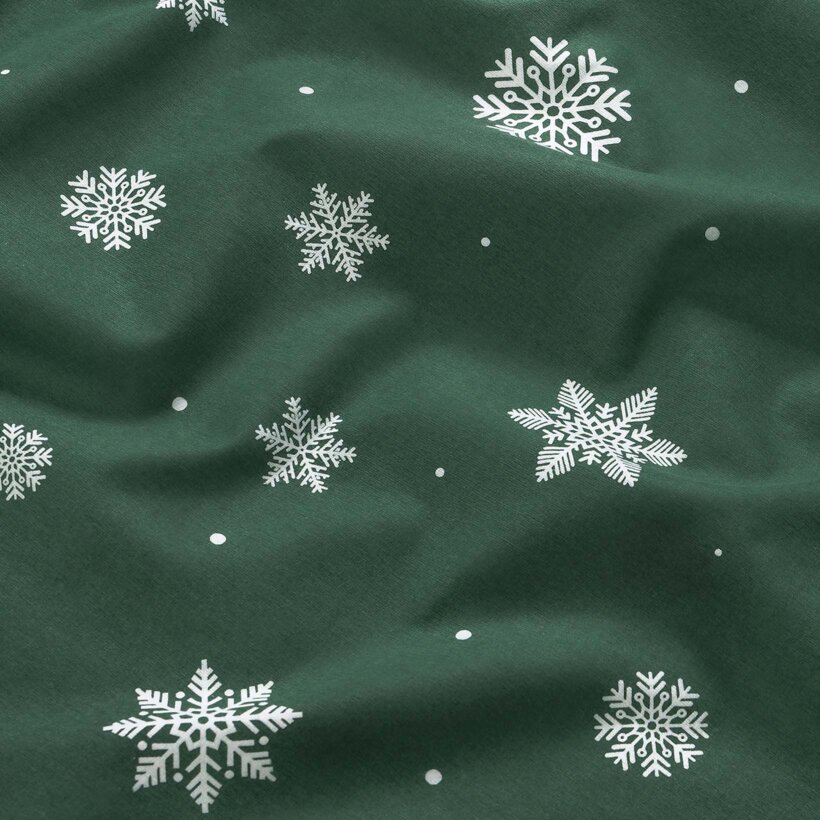 Weihnachtlicher Flanellstoff - Schneeflocken auf Grün