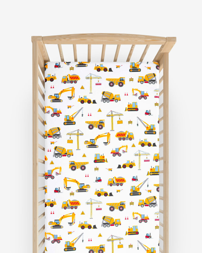 Spannbetttuch aus Baumwolle für Babybetten - Lastwagen und Bagger