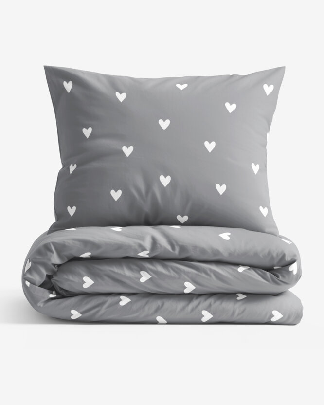 Bettwäsche aus Baumwolle - Herzchen auf Grau