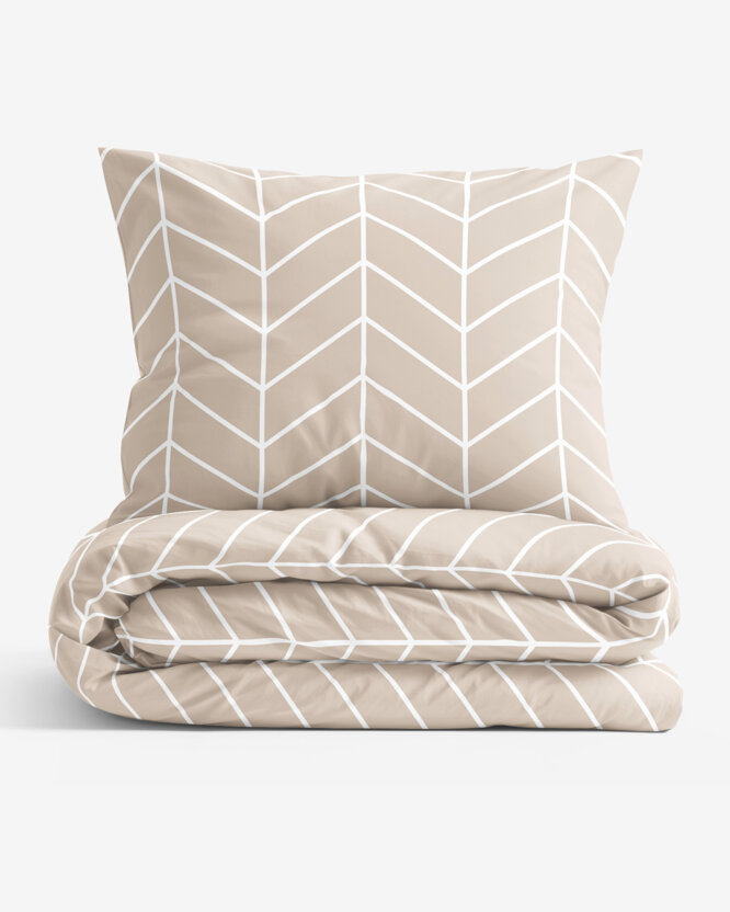 Bettwäsche aus Baumwolle - Weißer Zickzack auf Beige