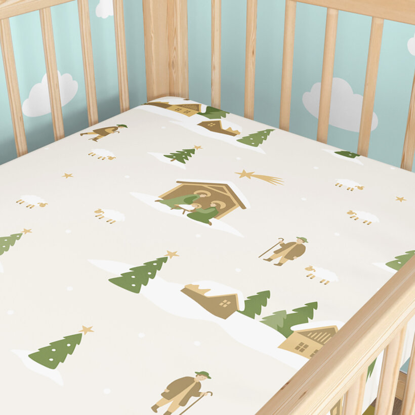 Weihnachtliches Spannbetttuch aus Baumwolle für Babybetten - Weihnachtslieder