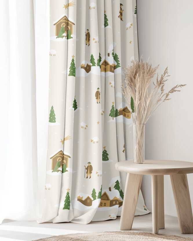 Weihnachtlicher Vorhang aus Baumwolle - Weihnachtslieder