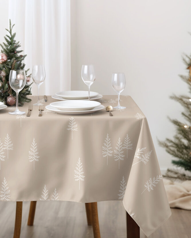 Eckige weihnachtliche Tischdecke 100% Baumwolle - Nordische Tannenbäume