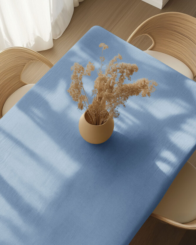 Quadratische Tischdecke aus Leinenmischung - blau