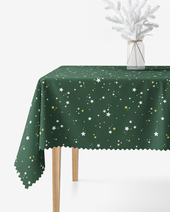 Eckige weihnachtliche Teflon-Tischdecke - Sterne auf Grün