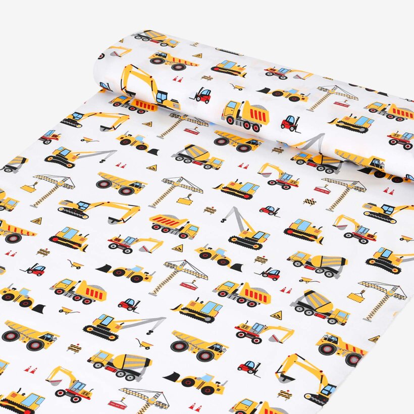 Baumwollstoff - Lastwagen und Bagger