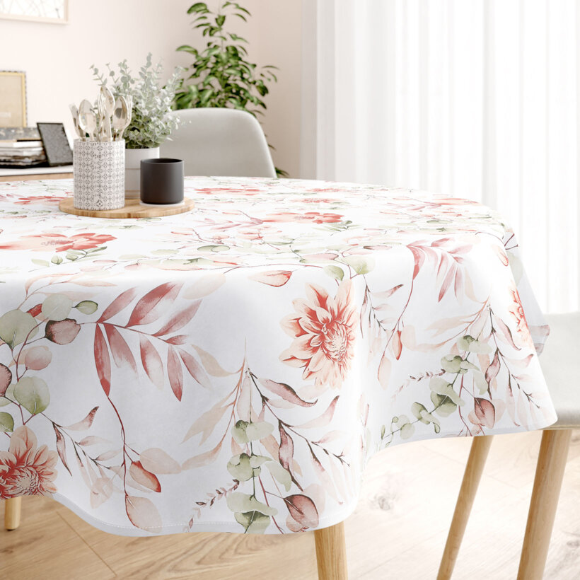 Runde Tischdecke 100% Baumwolle Deluxe - aquarelle Blumen