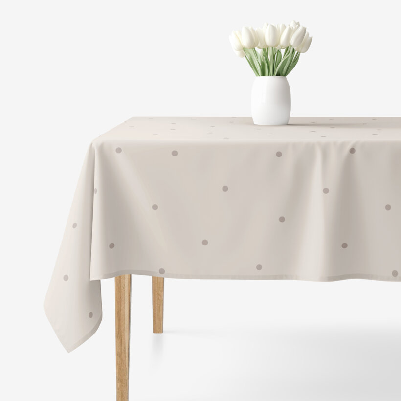 Eckige Tischdecke 100% Baumwolle - Pünktchen auf Beige