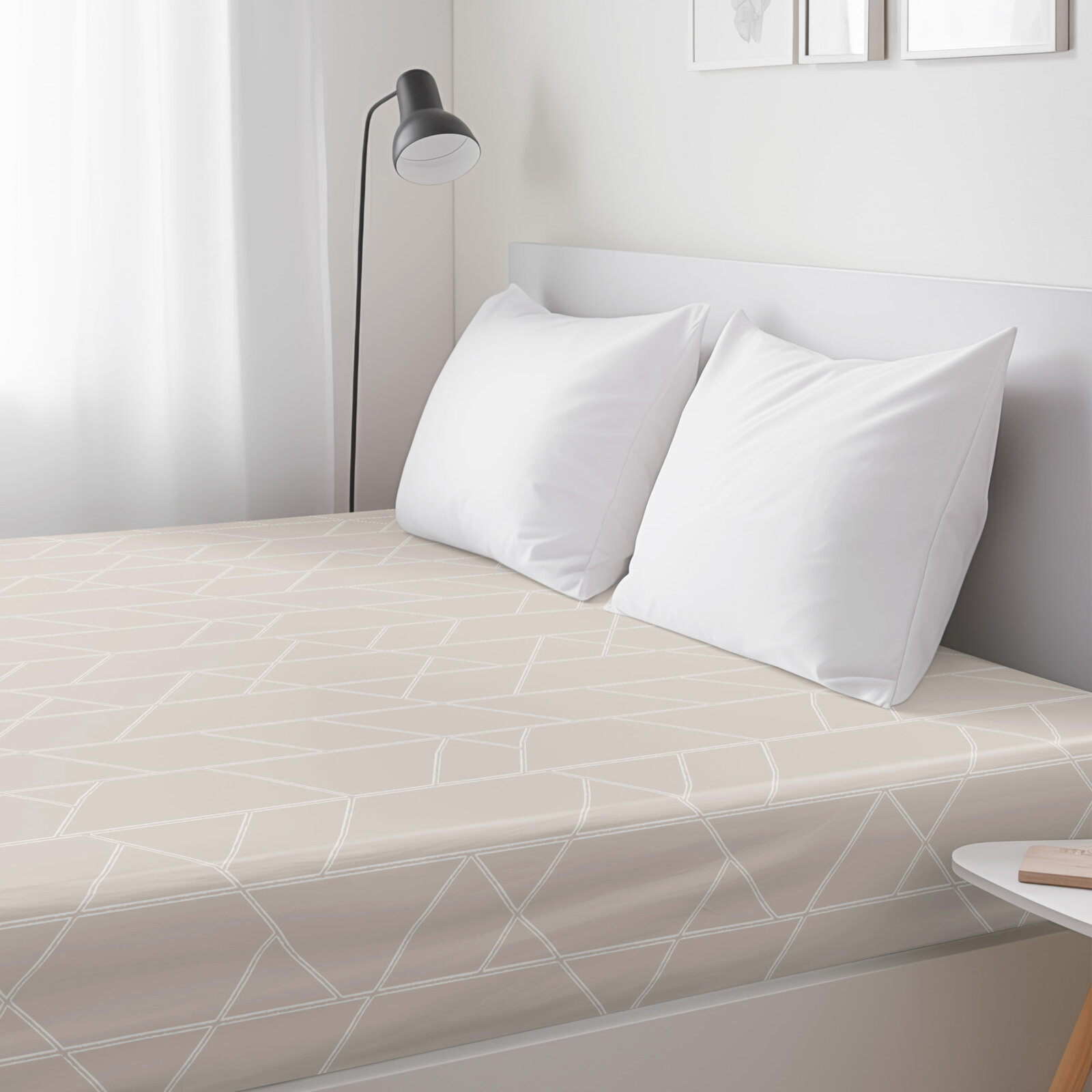 Spannbettlaken aus Baumwolle - Geometrische Linien auf Latte