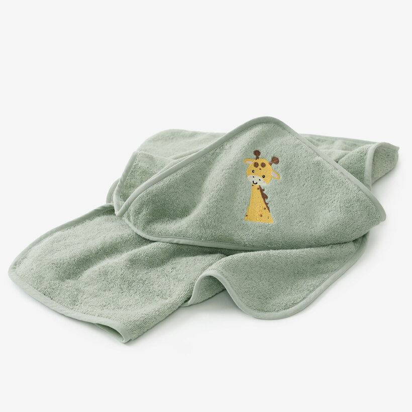Frottee Babybadetuch mit Kapuze - Giraffe auf Salbei