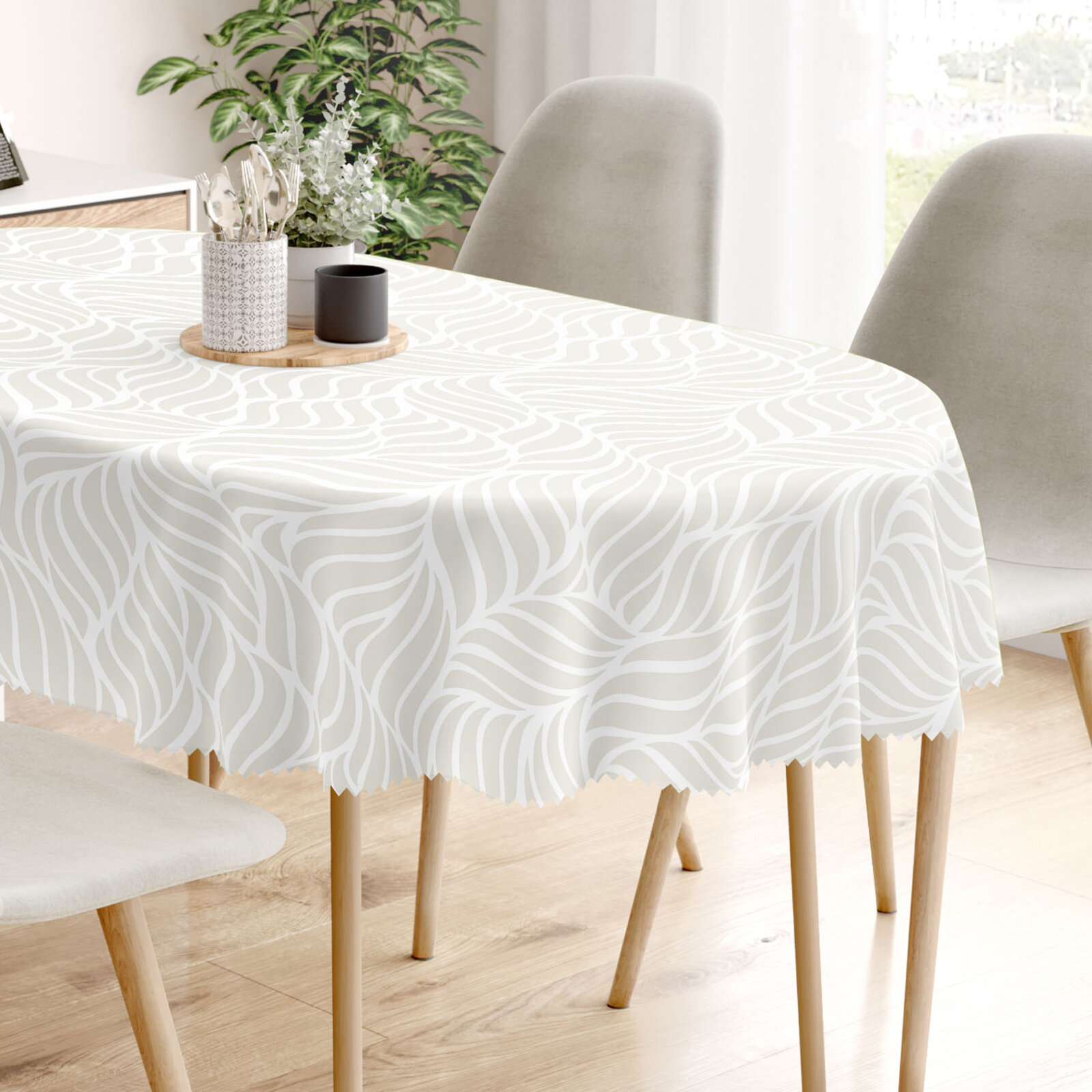 Ovale Tischdecke Teflon - Beige Linien