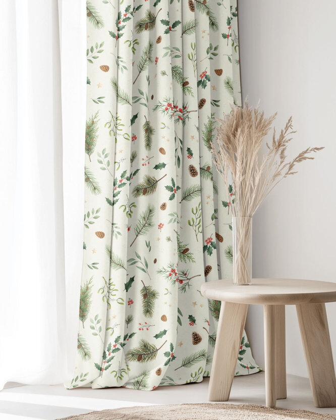 Weihnachtlicher Dekorativer Vorhang – Winterzweige