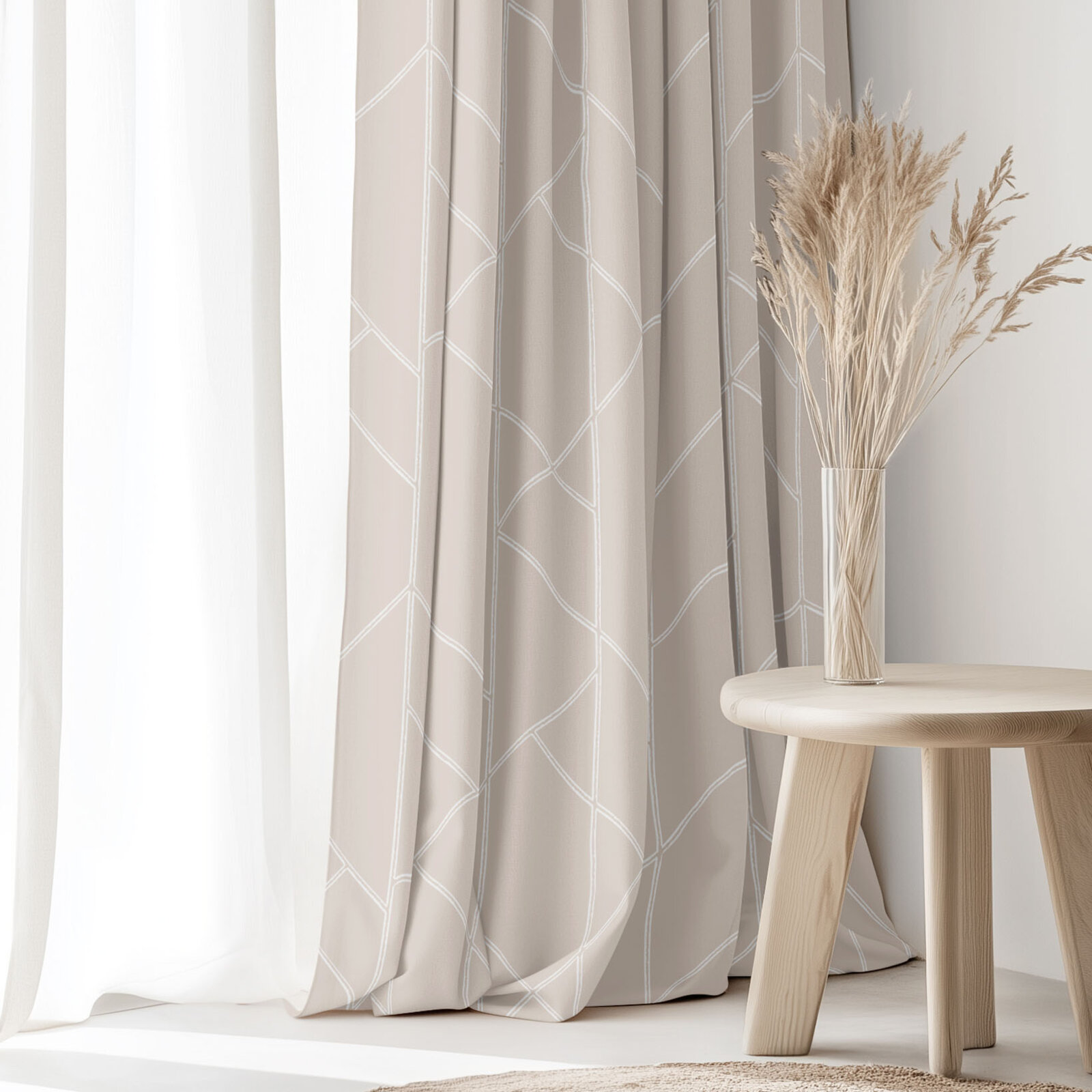 Vorhang aus Baumwolle - Geometrische Linien auf Latte
