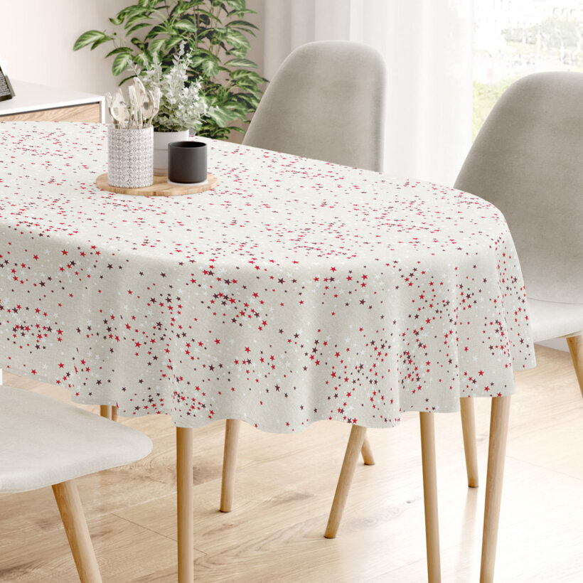 Ovale Weihnachts-Tischdecke Valencia – Sterne auf Naturfarbe