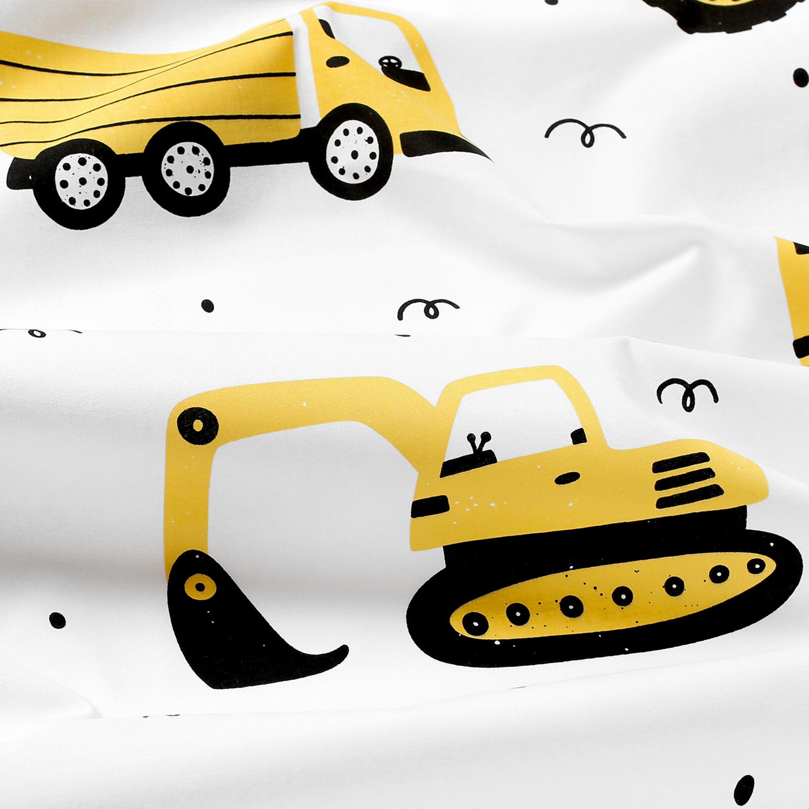 Kinder-Bettwäsche aus Baumwolle Duo - Bagger und Baufahrzeuge mit gelb