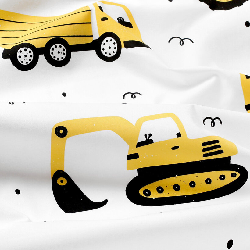 Kinder-Bettwäsche aus Baumwolle Duo - Bagger und Baufahrzeuge mit gelb