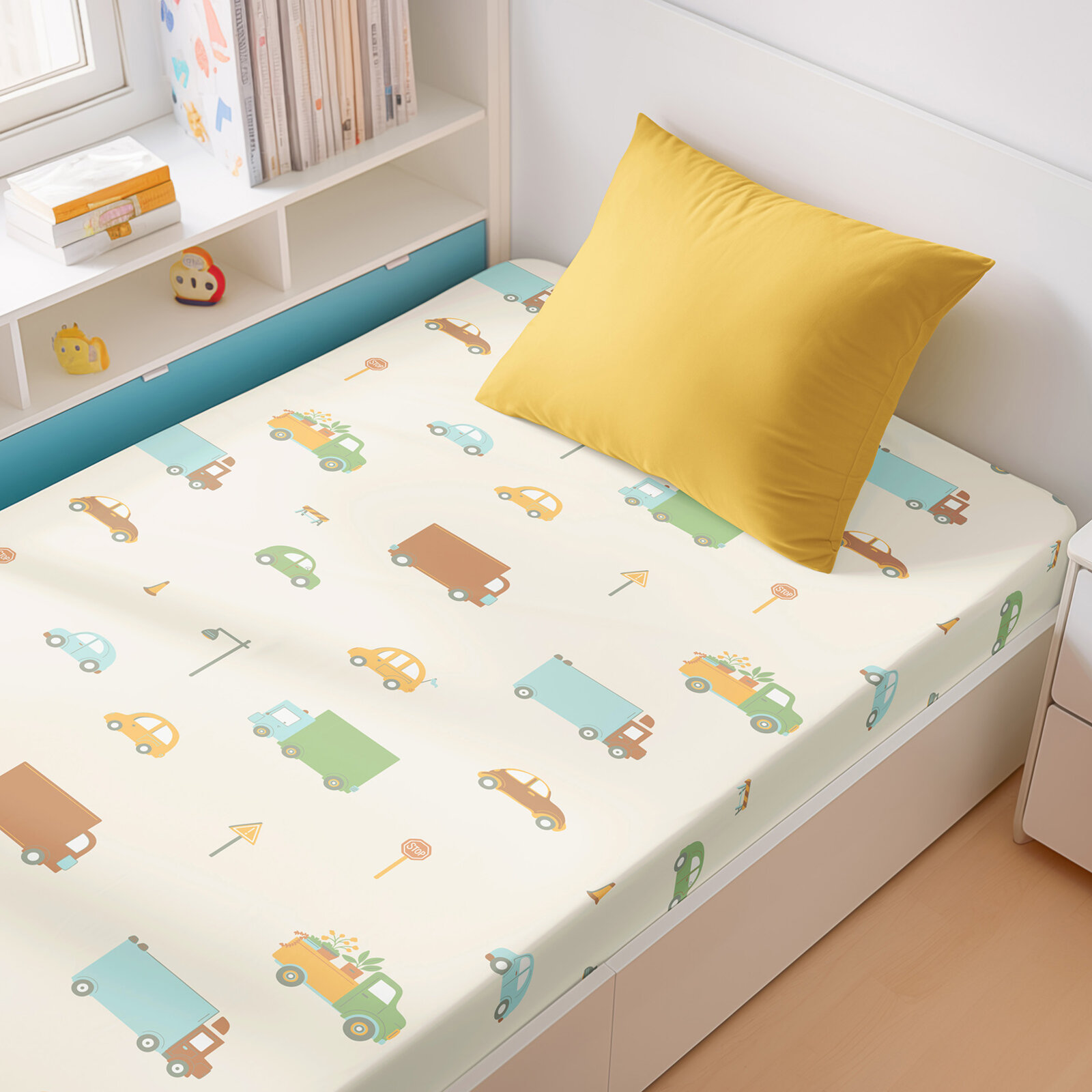 Kinder-Spannbetttuch aus Baumwolle - Welt der Autos