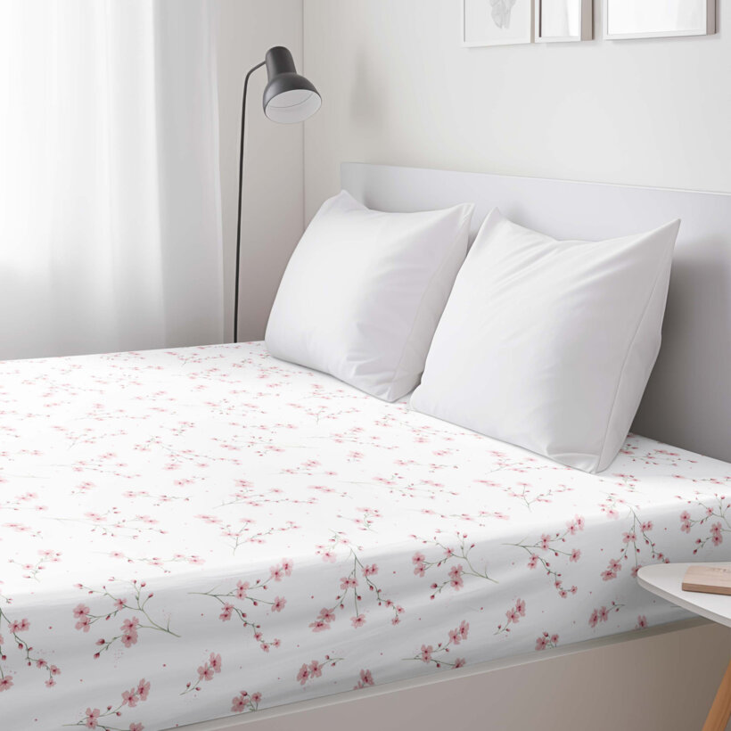 Spannbettlaken aus Baumwolle - Blühende Sakura-Kirschbäume