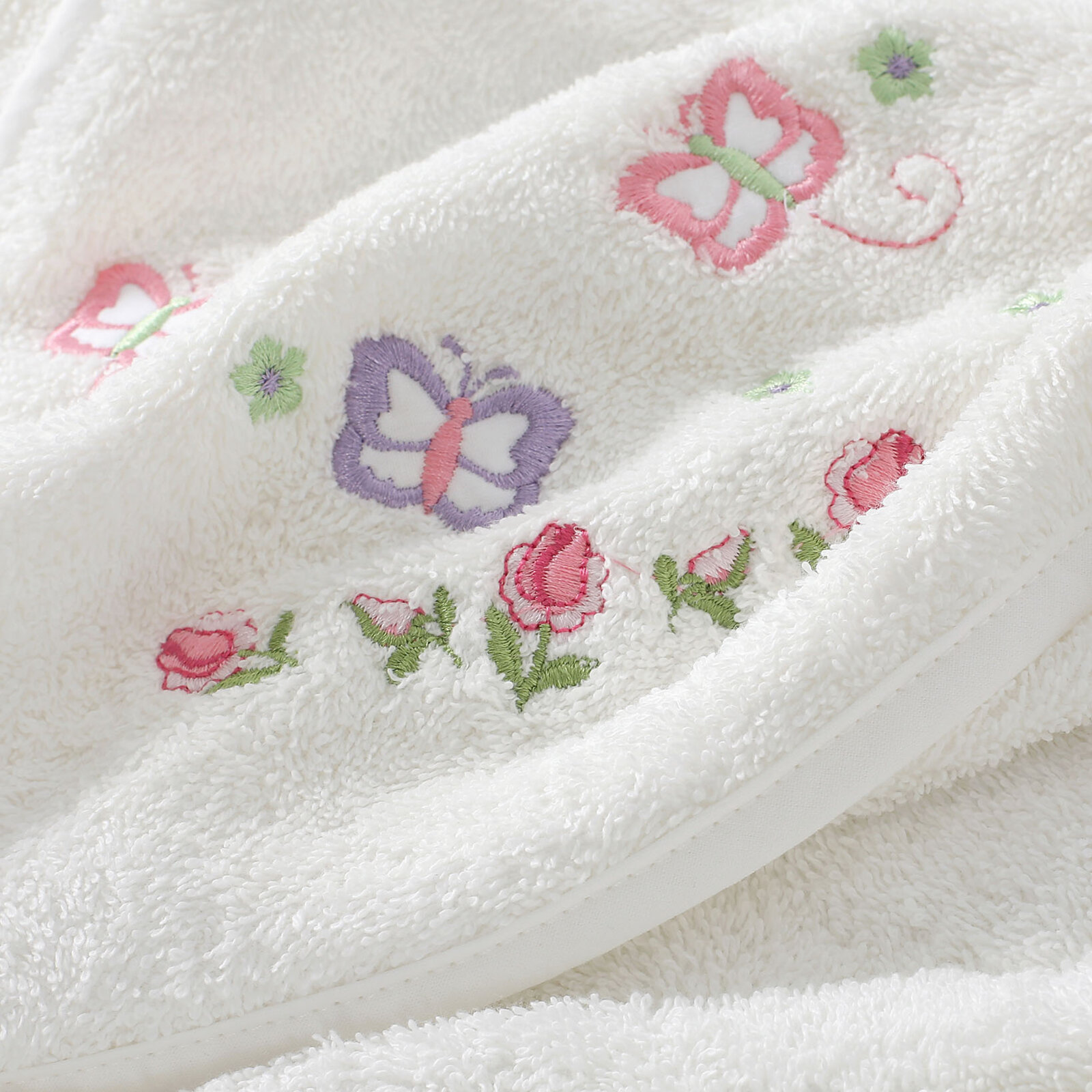 Frottee Babybadetuch mit Kapuze - Schmetterlinge auf Weiß
