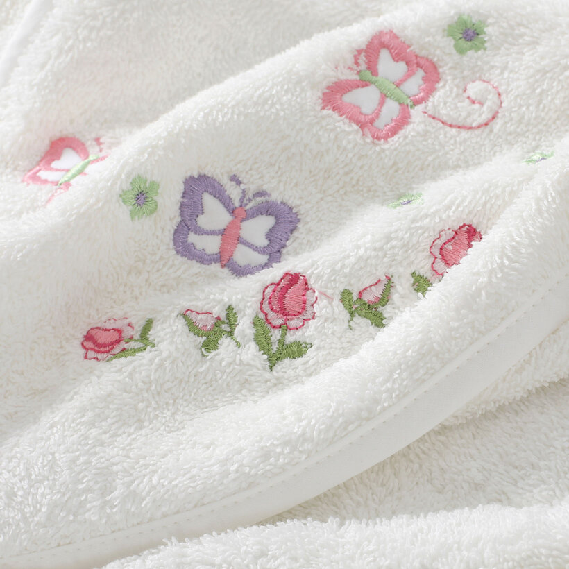 Frottee Babybadetuch mit Kapuze - Schmetterlinge auf Weiß
