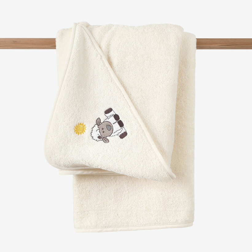 Frottee Babybadetuch mit Kapuze - Schaf auf Creme