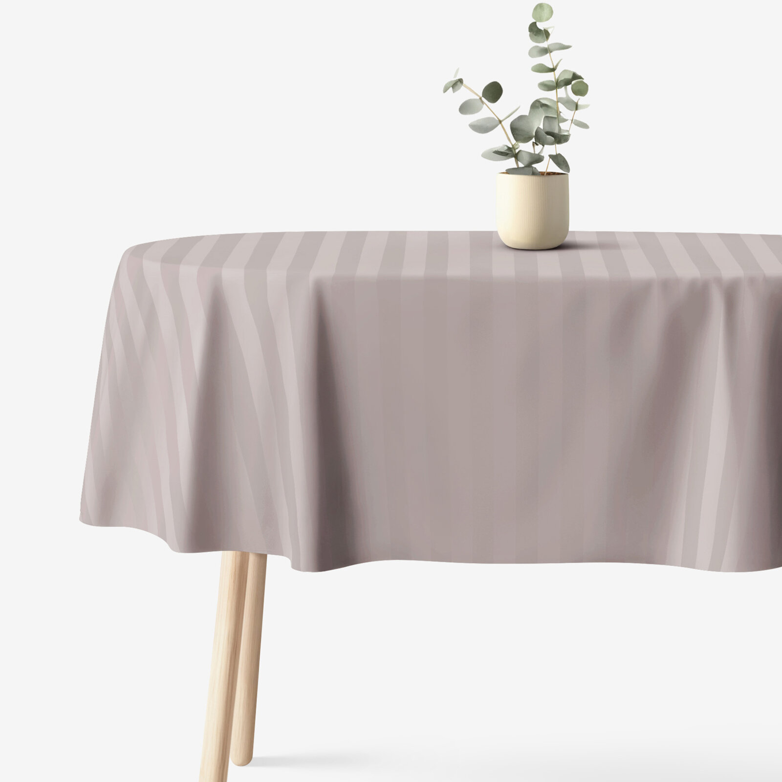 Festliche ovale Damast-Tischdecke - graubraun Streifen mit Satin-Glanz