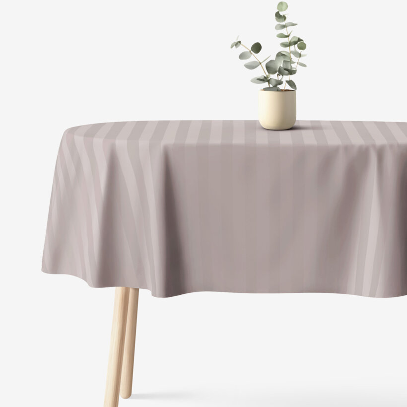 Festliche ovale Damast-Tischdecke - graubraun Streifen mit Satin-Glanz