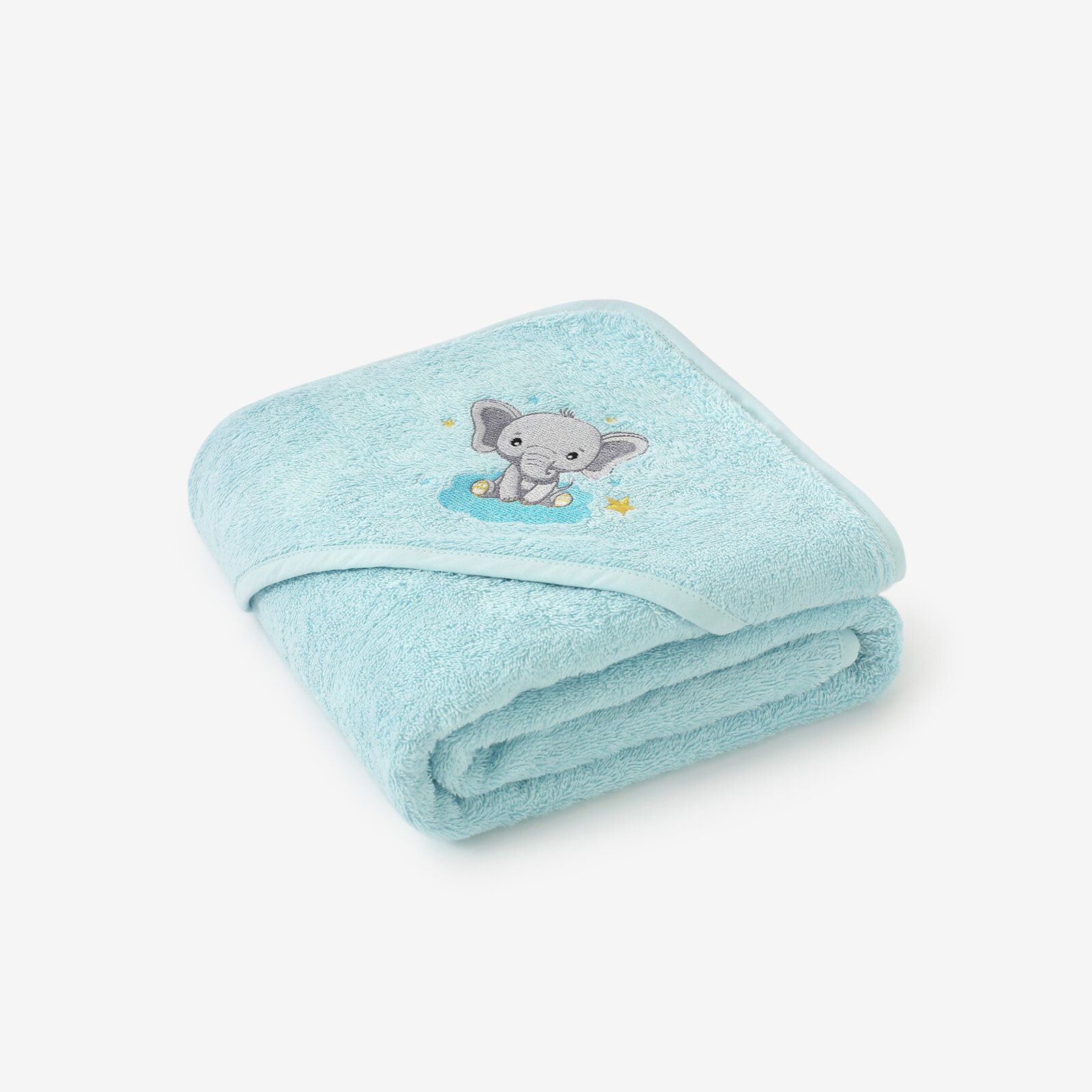 Frottee Babybadetuch mit Kapuze - Elefant auf Blau