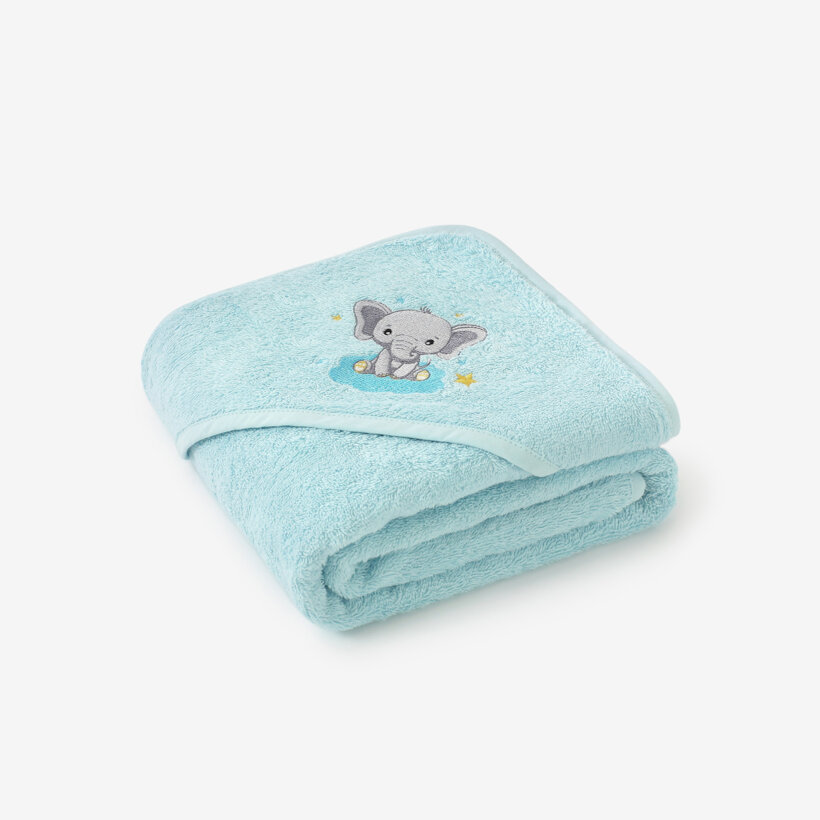 Frottee Babybadetuch mit Kapuze - Elefant auf Blau