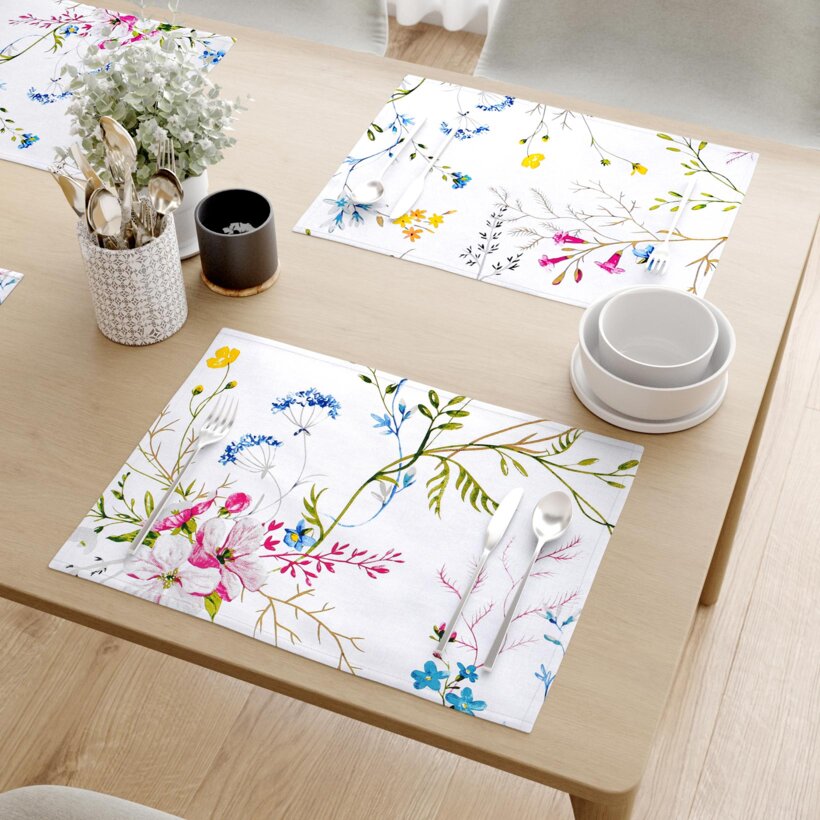 Tischset 100% Baumwolle - Gemalte Wiesenblumen - 2 Stück