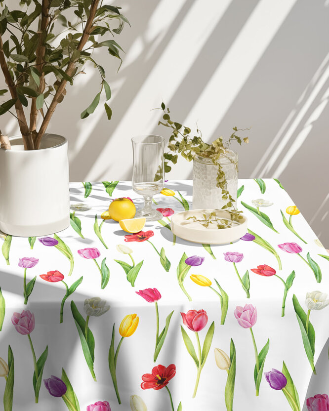 Eckige Teflon-Tischdecke - Bunte Tulpen