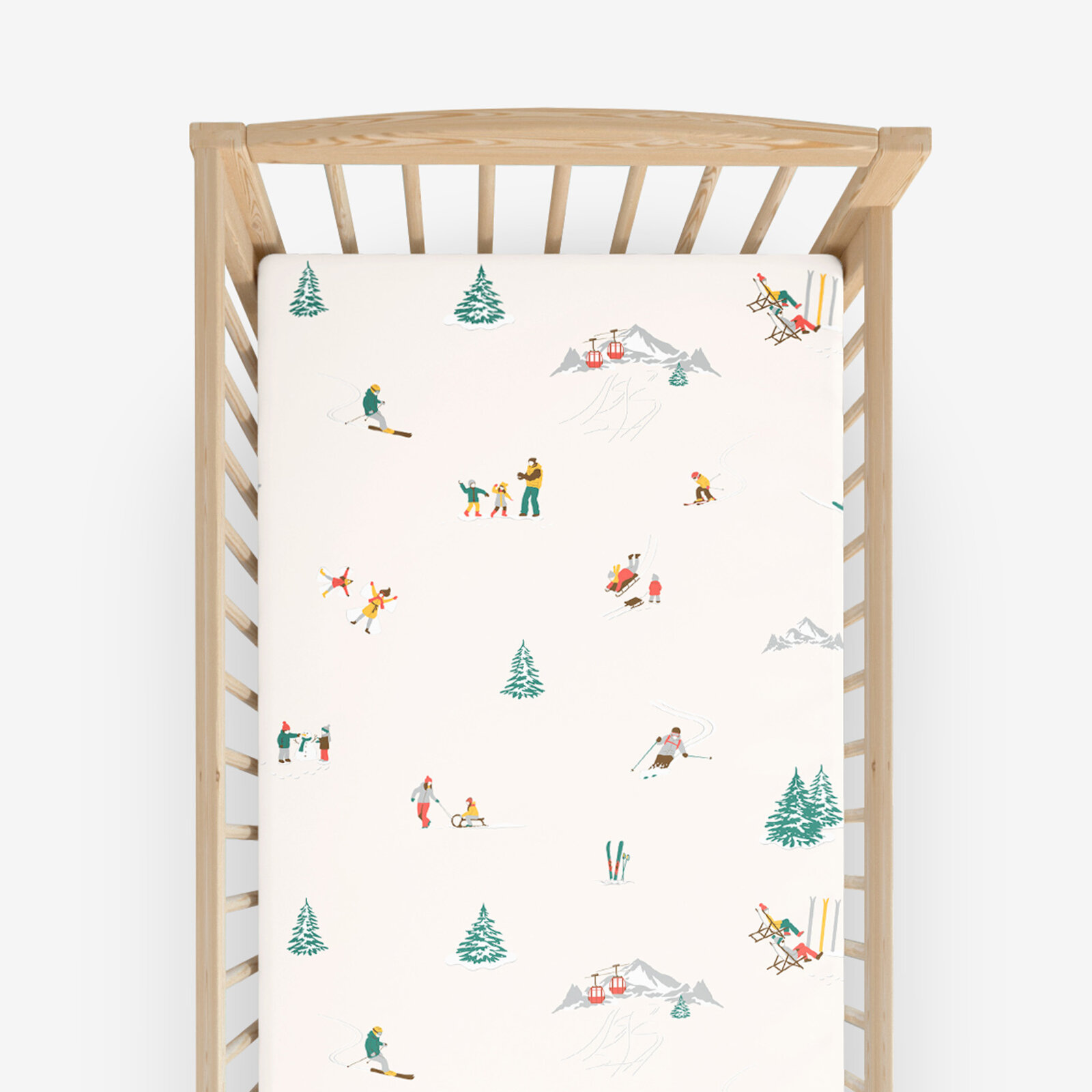 Weihnachtliches Spannbetttuch aus Baumwolle für Babybetten - Winterfreuden