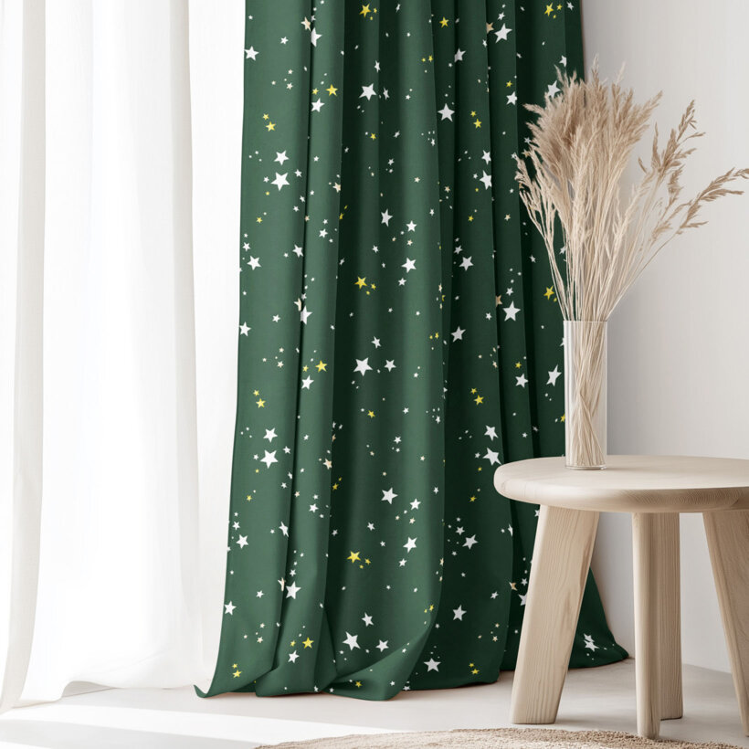 Weihnachtlicher Dekorativer Vorhang – Sterne auf Grün