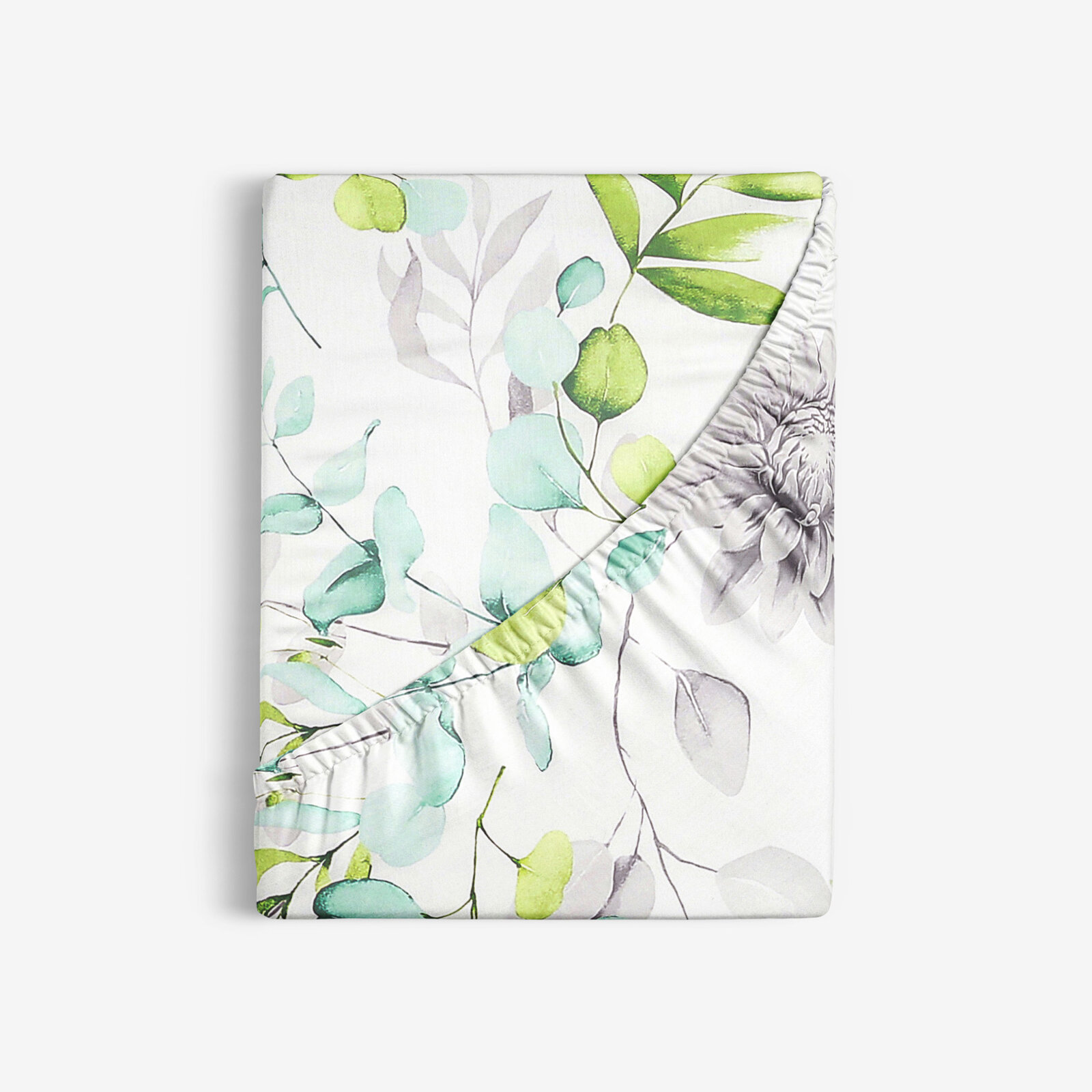 Spannbettlaken aus Baumwolle Deluxe - Eukalyptus mit Blumen